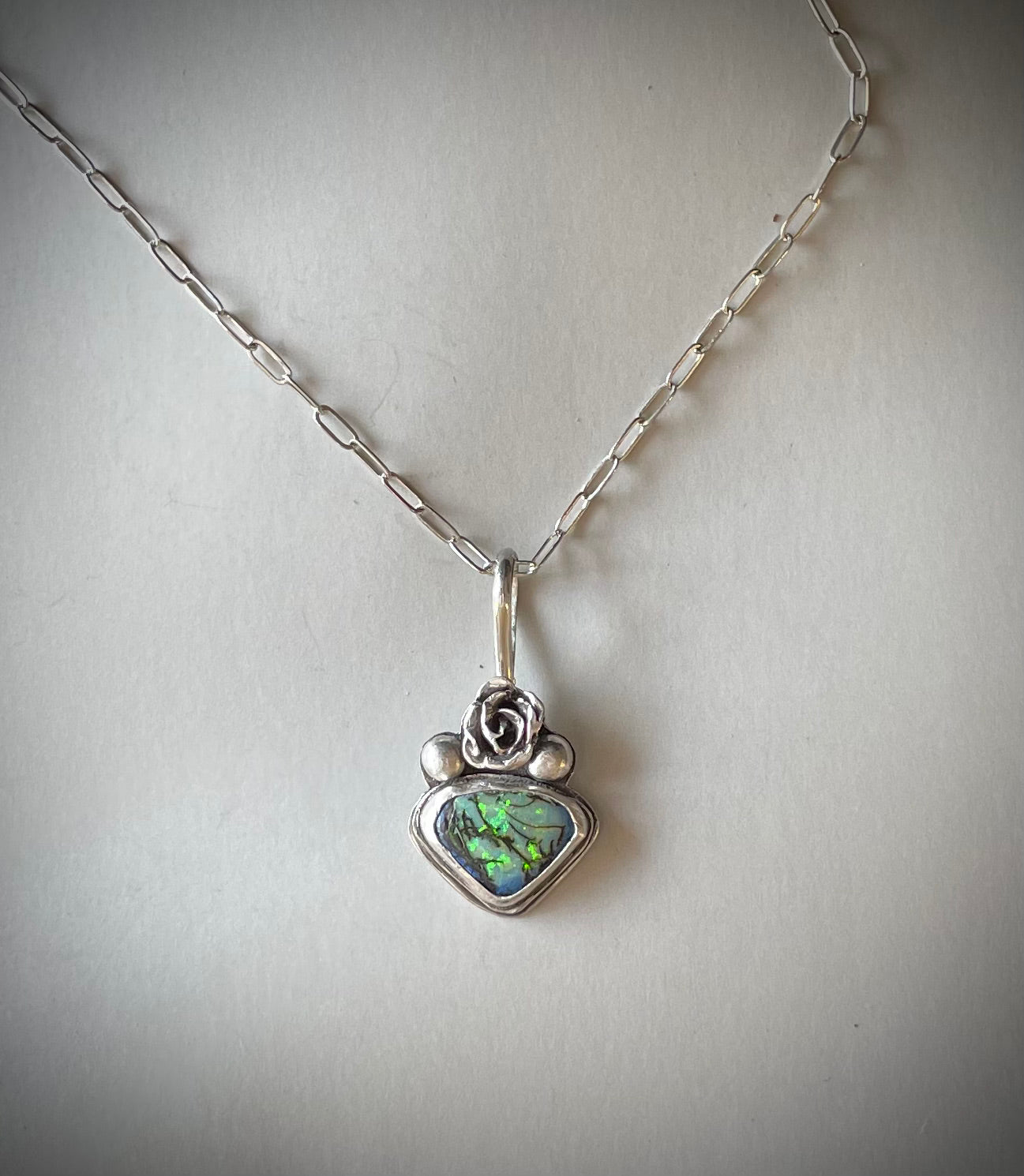 Sweet little lab opal and rose pendant