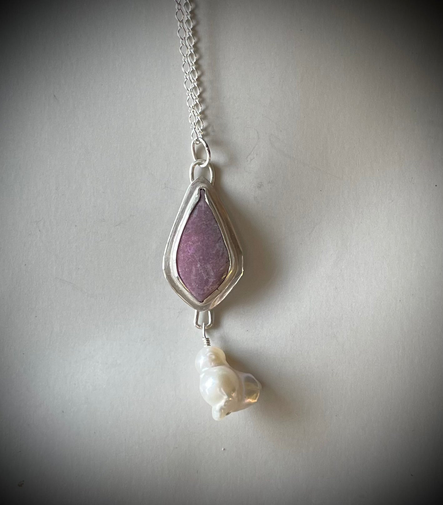 Thulite and pearl necklace