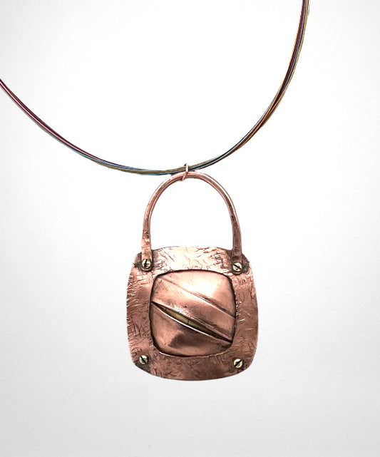 Copper fold formed square necklace