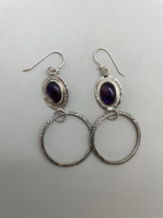 amethyst hoop dangle earrings