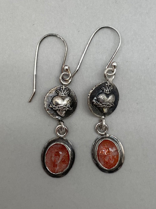 Sacred heart Sunstone Earrings